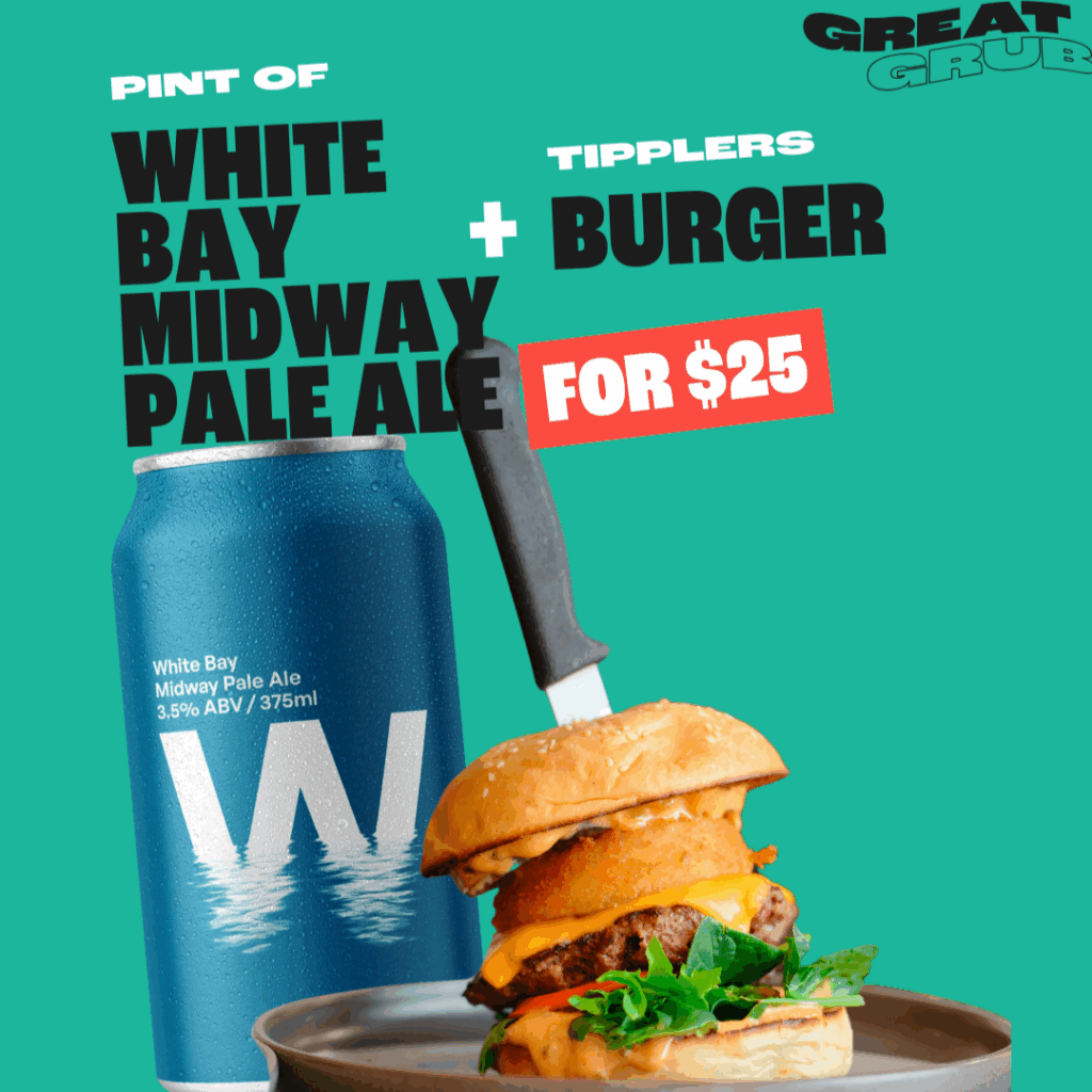 White Bay Midway Pale Ale + Burger for $25
