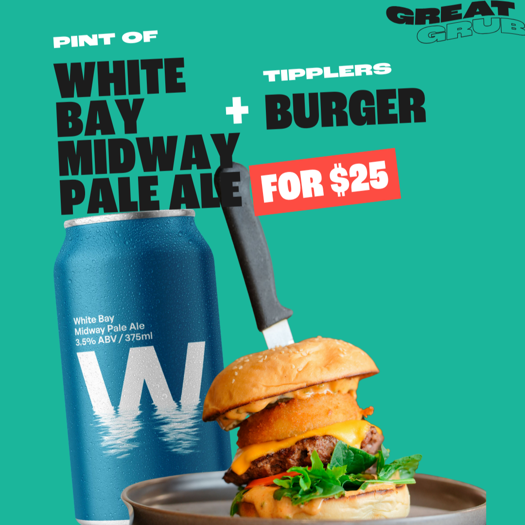 White Bay Midway Pale Ale + Burger for $25